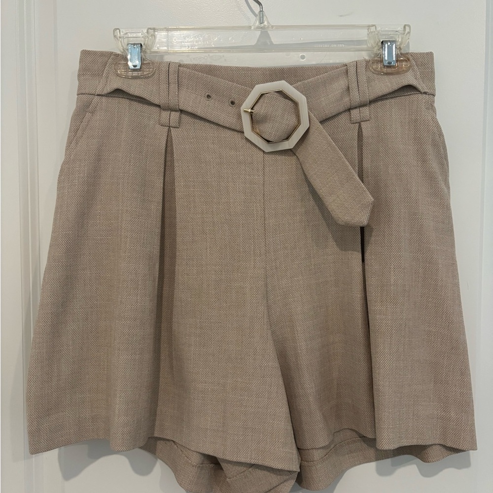 Rachel Zoe Beige High-Waisted Shorts with Belt